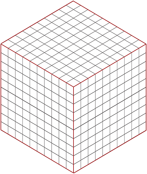 large cube made up of 10 cubed = 1000 cubes