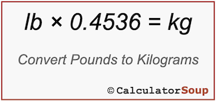 Formula to convert pounds lb to kilograms kg, kg = lb × 0.4536