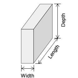Footer with dimensions in width, length and depth