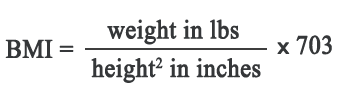 BMI formula in US units pounds lbs and inches