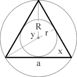 trigon diagram with inscribed and circumscribed circles, inradius, circumradius, side, interior angle and exterior angle