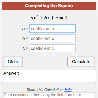 Completing The Square Calculator