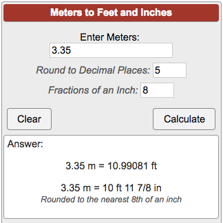 Meters To Feet Height Chart