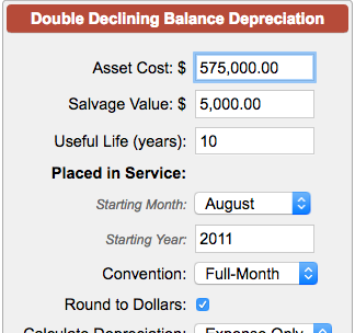 Double Declining Balance Depreciation Calculator