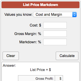 Markup Multiplier Chart