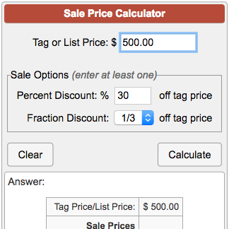 20 Percent Off Calculator Chart