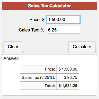 6 Percent Sales Tax Chart