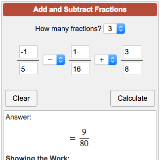 Adding Fractions Chart