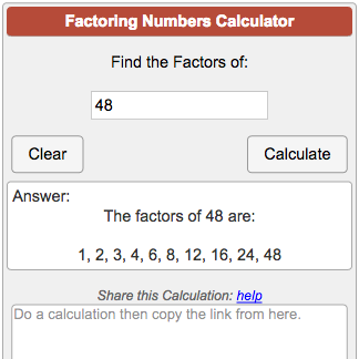 Greatest Common Factor Table Chart