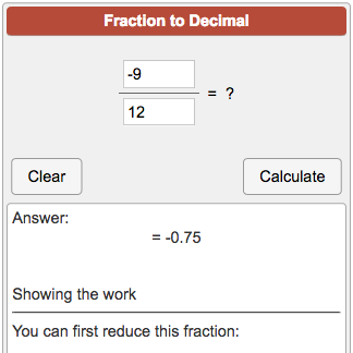 Changing Fractions To Decimals Chart