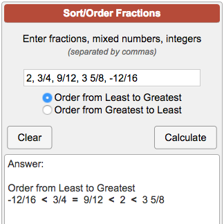 Fractions Chart Smallest To Largest