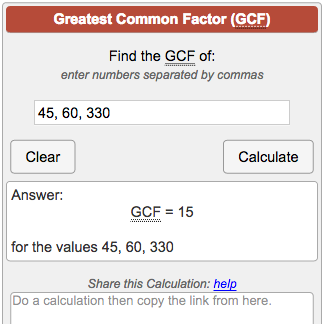 Greatest Common Factor Table Chart