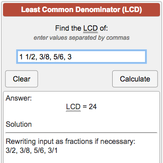 Least Common Denominator Chart