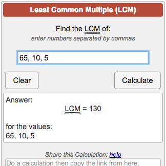 Least Common Multiple Chart