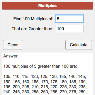 Multiples Of Numbers Chart