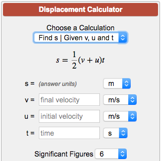 Displacement Calculator S 1 2 V U T