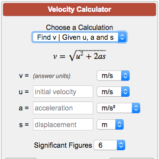 Velocity Calculator V 2 U 2 2as