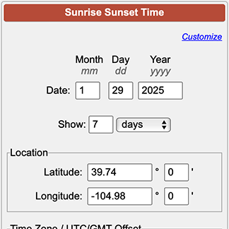 Sunset Chart Boston