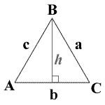 Equilateral Triangle Diagram with Angles A, B and C and sides opposite those angles a, b and c respectively and altitude h