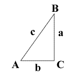 Right Triangle Diagram with Angles A, B and C and sides opposite those angles a, b and c respectively