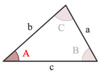 Triangle Diagram with Angles A, B and C and sides opposite those angles a, b and c respectively