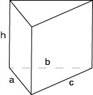 Triangular Prism Solid Diagram with h = height and side lengths a, b and c